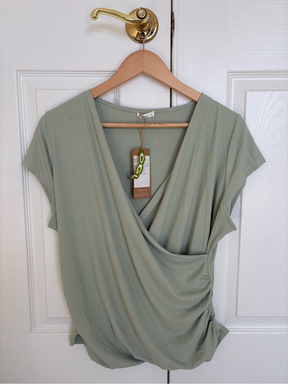OGL Sage Green Draped Surplice Blouse